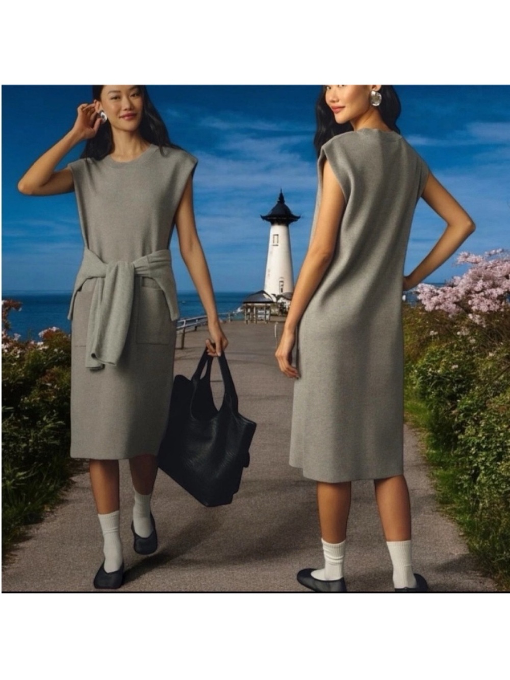 ANTHROPOLOGIE MAEVE Muscle Column Midi Dress Gray Pullover Size Small